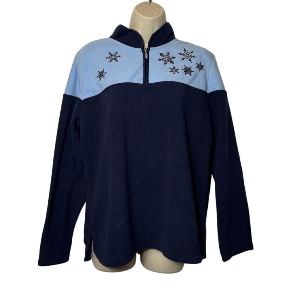 New denim + company Chambray Blue Snowflake Holiday Christmas‎ Fleece Pullover M